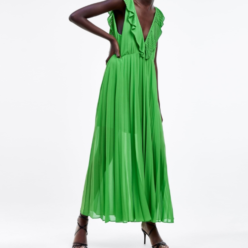 Zara Pleated Dress XL GREEN - 2731/060 NWT